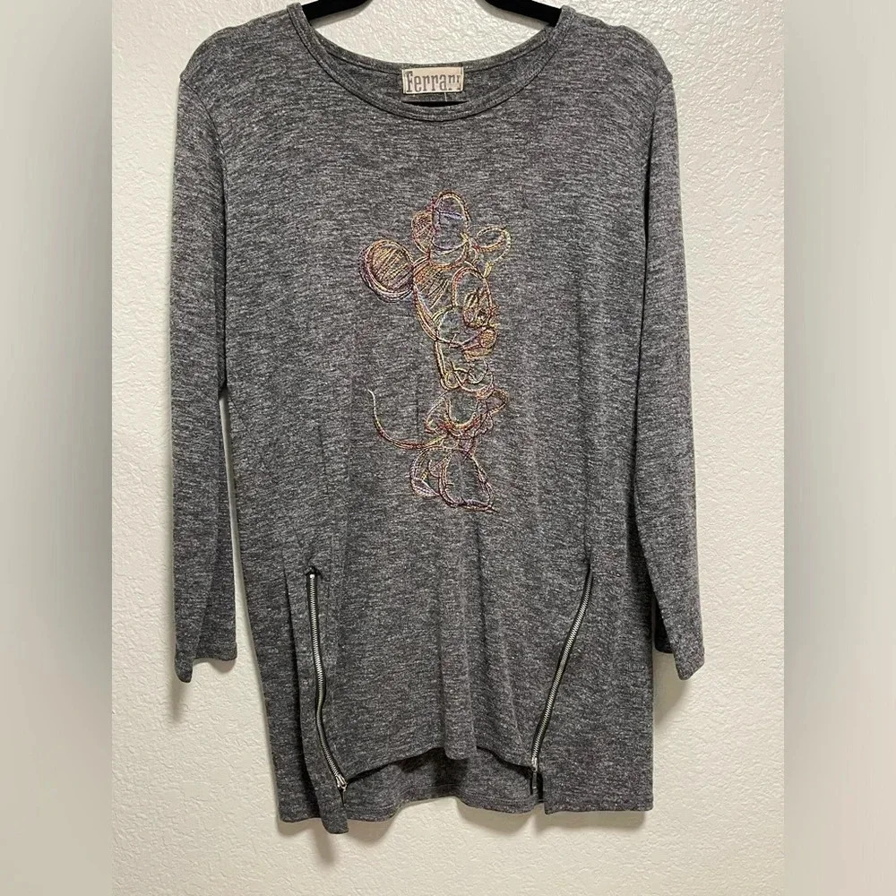 Dark Grey Minnie Mouse Embroidered Long Sleeve